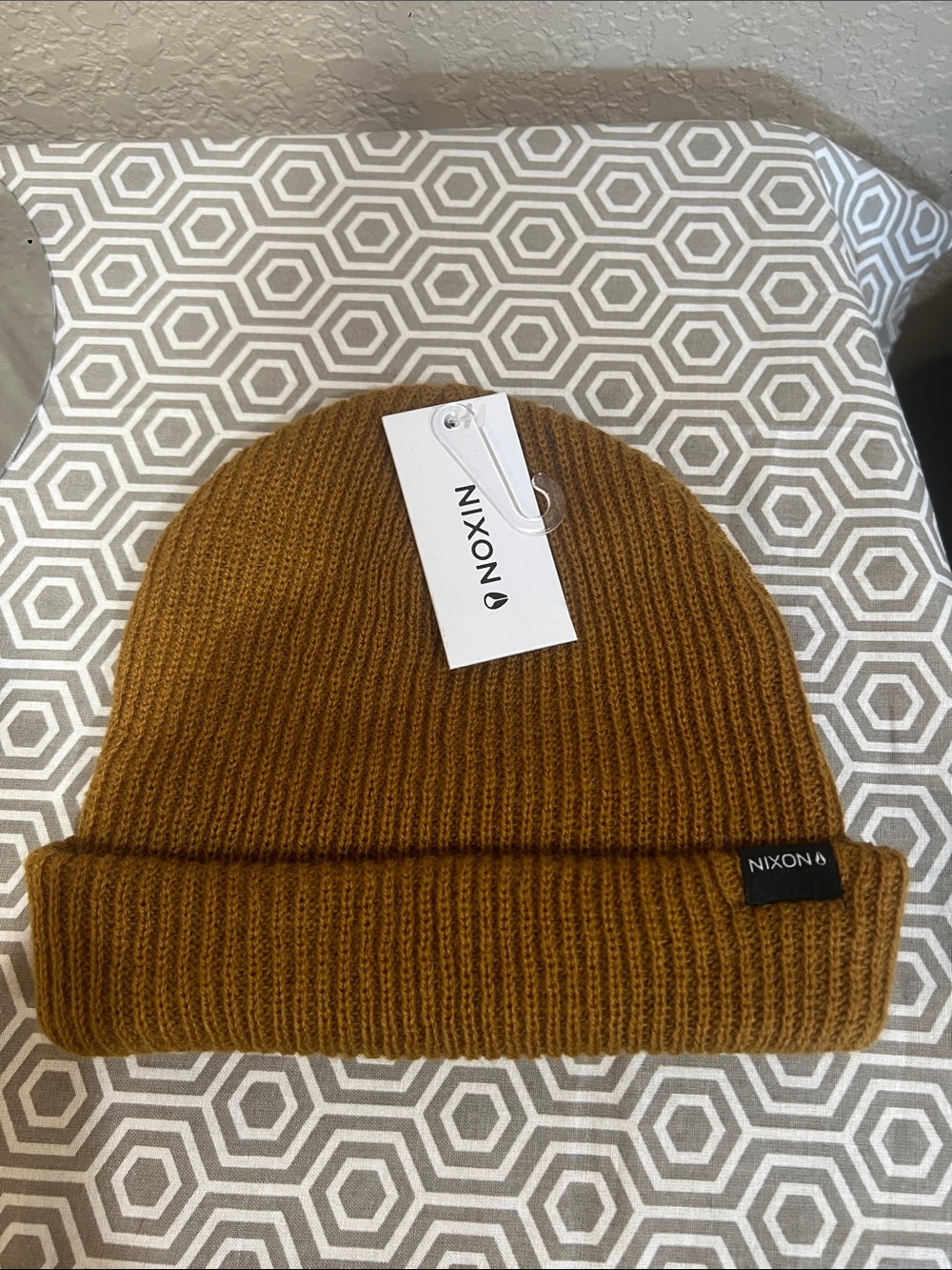Nixon Ribbed Knit Beanie in Tobacco SMS R